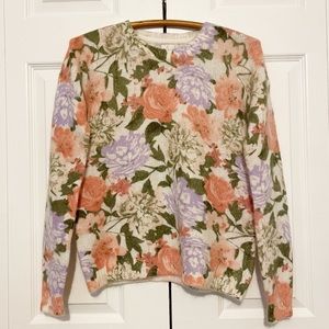 Joie Floral Sweater Size Small Mohair Wool Pullover Rose Print Crew Neck